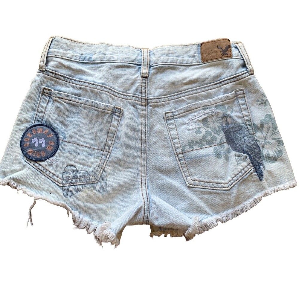 American Eagle Cut Off Festival Shorts Size 2 Embroidered Raw Hem Hi Rise